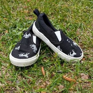 Kids Black Slip-On Canvas Shoes with White Animal Print